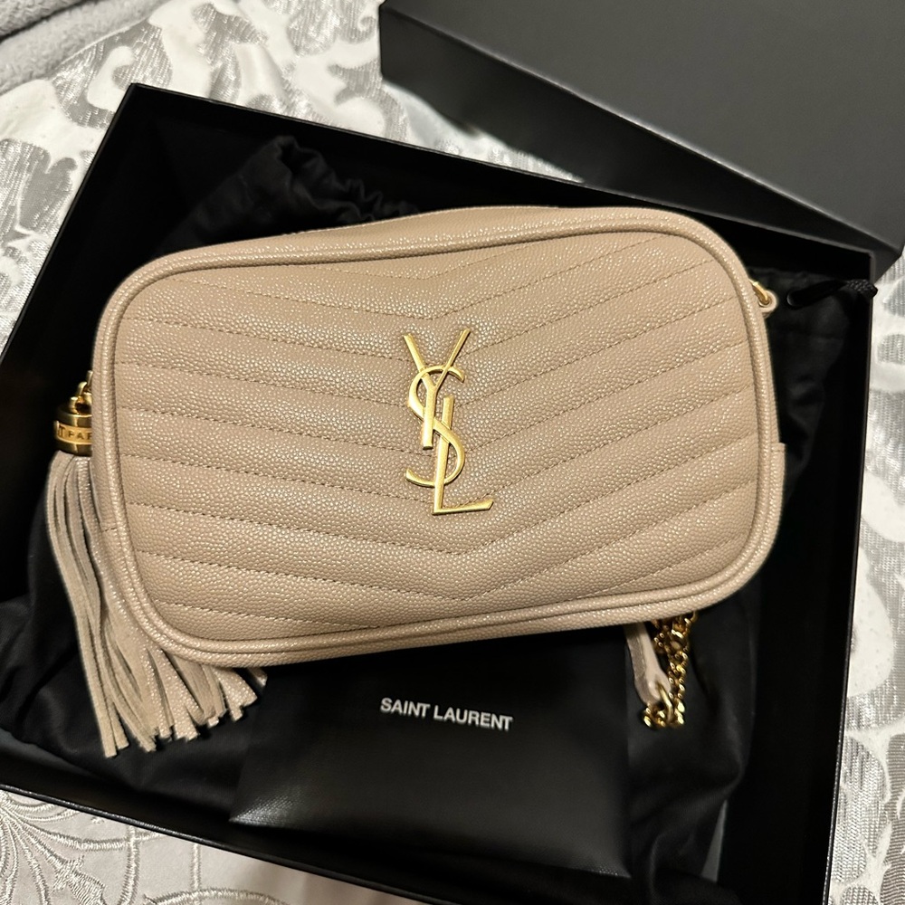 100% Authentic Saint Laurent Mini Lou Quilted Leather in Dark Beige